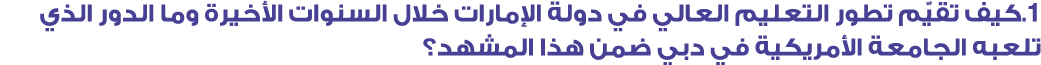 1.كيف تقيّم تطور التعليم العالي في دولة الإمارات خلال السنوات الأخيرة وما الدور الذي تلعبه الجامعة الأمريكية في دبي ض...