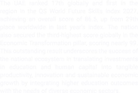 The UAE ranked 17th globally and first in the region in the QS World Future Skills Index 2027, achieving an overall s...