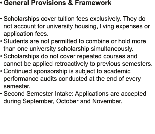 • General Provisions & Framework • Scholarships cover tuition fees exclusively. They do not account for university ho...