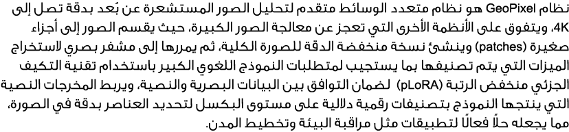 نظام GeoPixel هو نظام متعدد الوسائط متقدم لتحليل الصور المستشعرة عن بُعد بدقة تصل إلى 4K، ويتفوق على الأنظمة الأخرى ا...