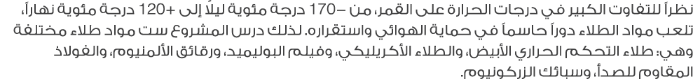 نظراً للتفاوت الكبير في درجات الحرارة على القمر، من −170 درجة مئوية ليلاً إلى +120 درجة مئوية نهاراً، تلعب مواد الطلا...