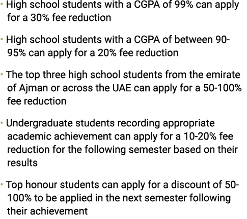 • High school students with a CGPA of 99% can apply for a 30% fee reduction • High school students with a CGPA of bet...