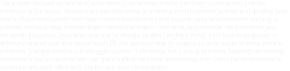 The project focuses on teams of autonomous underwater robots that learn to cooperate, just like creatures in the ocea...
