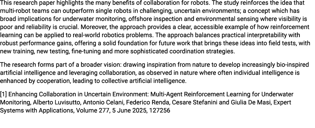This research paper highlights the many benefits of collaboration for robots. The study reinforces the idea that mult...