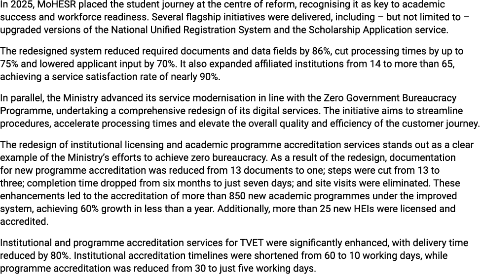 In 2025, MoHESR placed the student journey at the centre of reform, recognising it as key to academic success and wor...