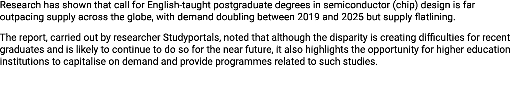 Research has shown that call for English taught postgraduate degrees in semiconductor (chip) design is far outpacing ...