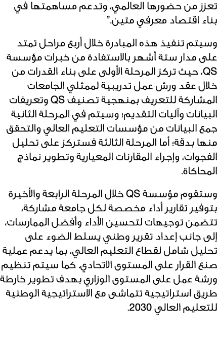 تعزز من حضورها العالمي، وتدعم مساهمتها في بناء اقتصاد معرفي متين.” وسيتم تنفيذ هذه المبادرة خلال أربع مراحل تمتد على ...