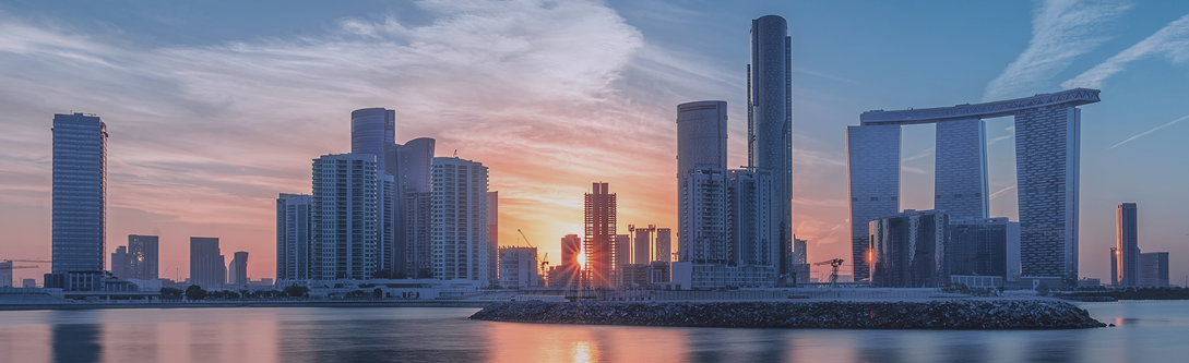 Aerial Drone shot of Abu Dhabi City during winter