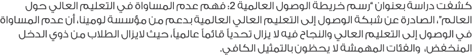 كشفت دراسة بعنوان “رسم خريطة الوصول العالمية 2: فهم عدم المساواة في التعليم العالي حول العالم”، الصادرة عن شبكة الوصو...