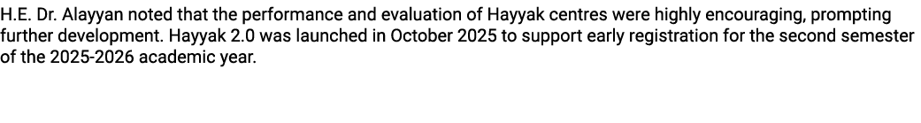 H.E. Dr. Alayyan noted that the performance and evaluation of Hayyak centres were highly encouraging, prompting furth...