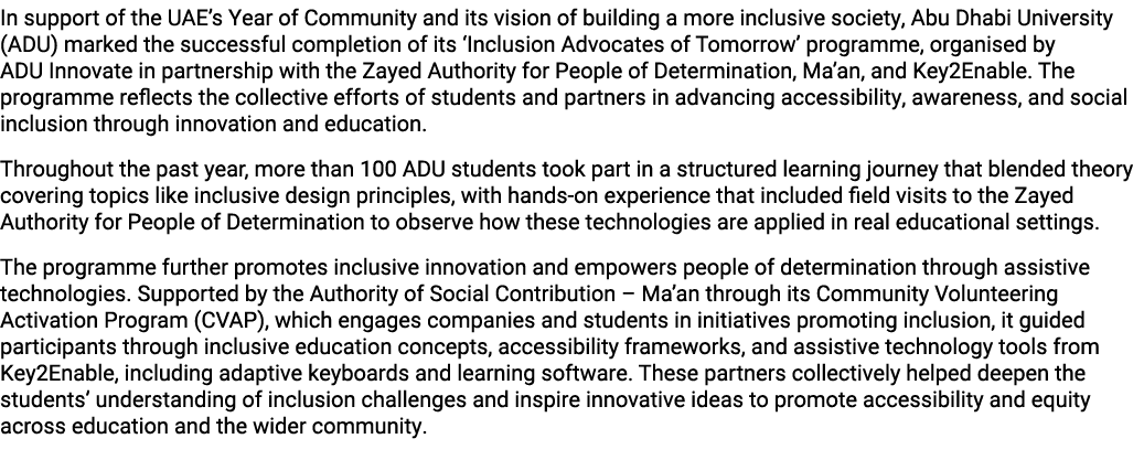 In support of the UAE’s Year of Community and its vision of building a more inclusive society, Abu Dhabi University (...