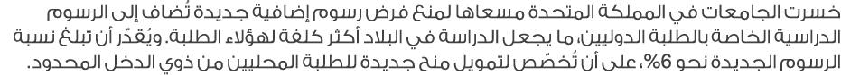 خسرت الجامعات في المملكة المتحدة مسعاها لمنع فرض رسوم إضافية جديدة تُضاف إلى الرسوم الدراسية الخاصة بالطلبة الدوليين،...