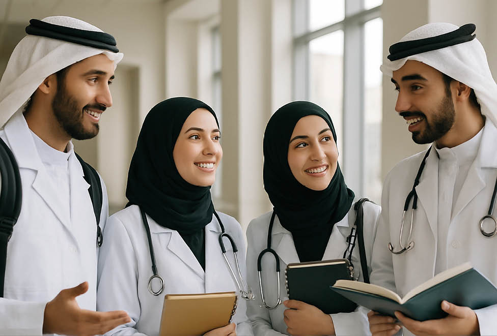 A group of Arab medical student having discussion