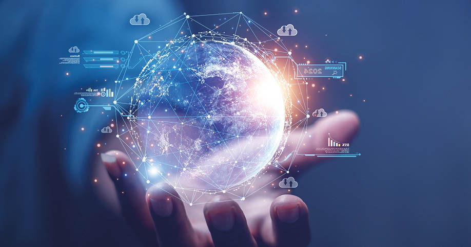 Businessmen present the business world of the graphic future in the form of innovative digital business processing technology. The composition of this image is decorated by NASA.