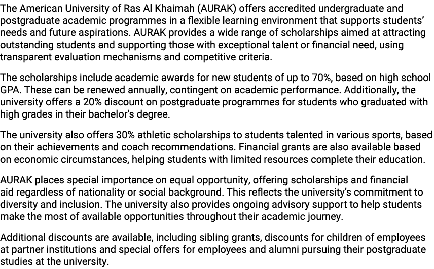 The American University of Ras Al Khaimah (AURAK) offers accredited undergraduate and postgraduate academic programme...