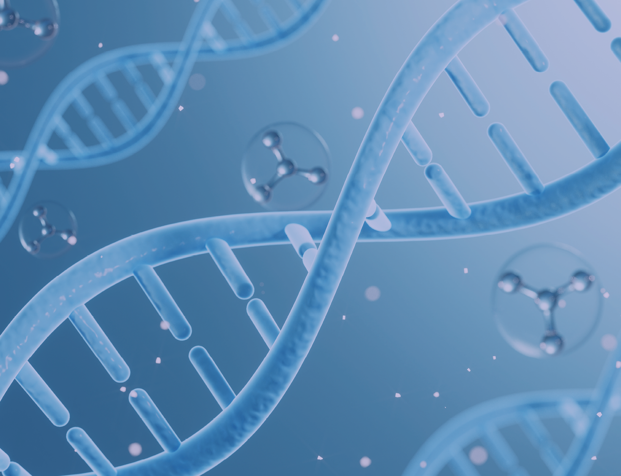 Science Biotechnology DNA chromosome and molecules, 3d rendering. Computer digital drawing.